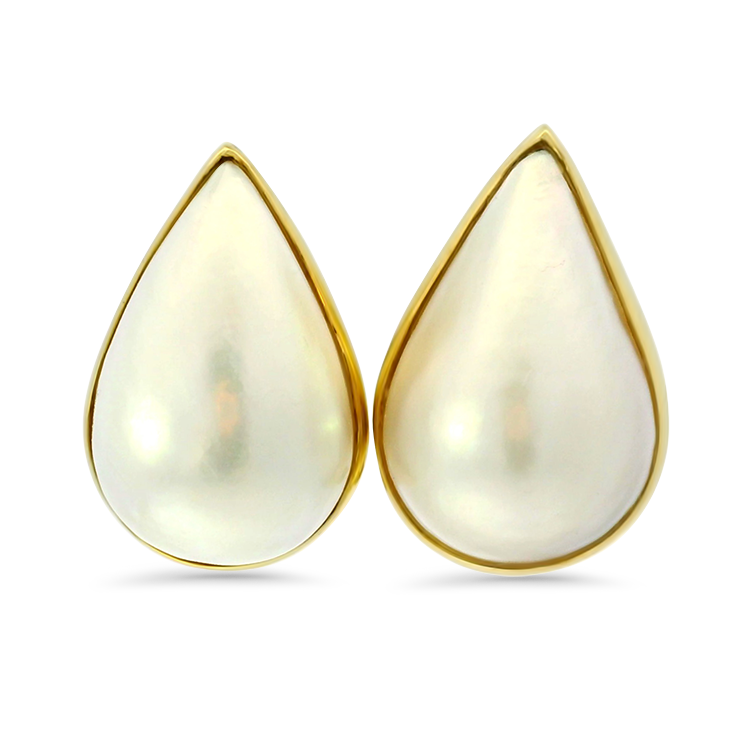 PAGE Estate Earring Estate 18k Yellow Gold Pear-Shaped Mabe Pearl Stud Earrings