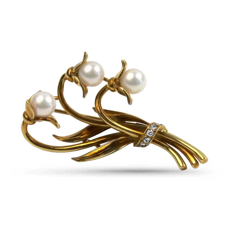 PAGE Estate Pins & Brooches Estate 18K Yellow Gold Pearl and Diamond Floral Tiffany & Co Brooch