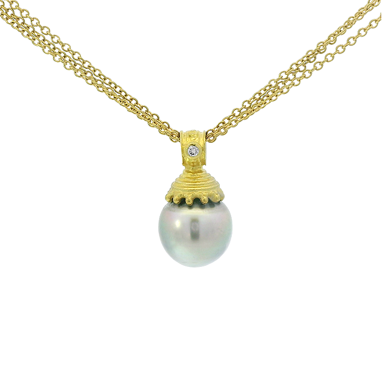 PAGE Estate Necklaces and Pendants Estate 18k Yellow Gold Pearl & Diamond Drop Necklace