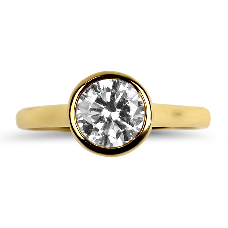 PAGE Estate Engagement Ring Estate 18k Yellow Gold Round Diamond Bezel Ring 7