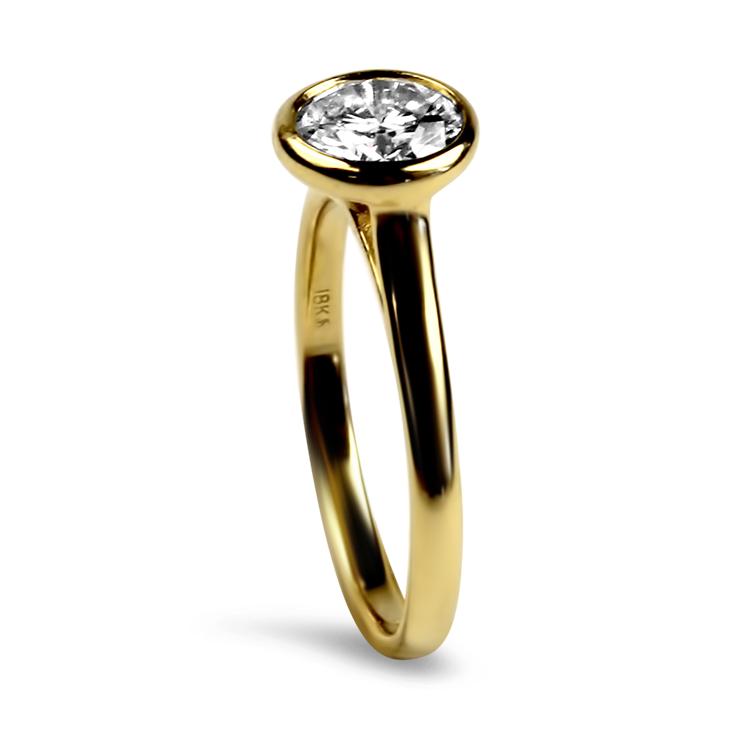 PAGE Estate Engagement Ring Estate 18k Yellow Gold Round Diamond Bezel Ring 7