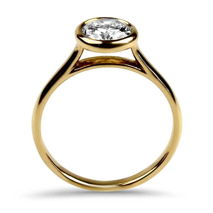 PAGE Estate Engagement Ring Estate 18k Yellow Gold Round Diamond Bezel Ring 7