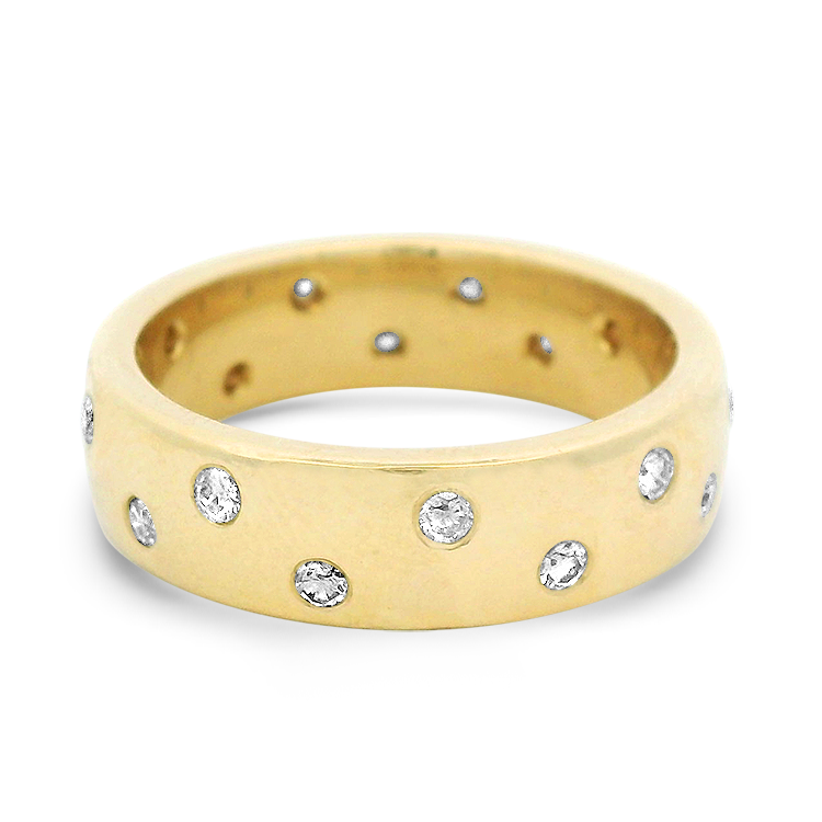 PAGE Estate Wedding Band Estate 18k Yellow Gold Scattered Diamond Band 7.75