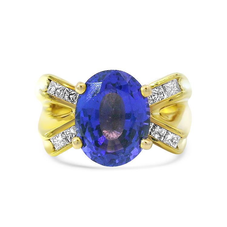 PAGE Estate Ring Estate 18K Yellow Gold Tanzanite and Diamond Ring