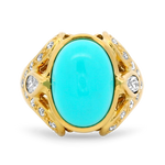 PAGE Estate Ring Estate 18k Yellow Gold Turquoise, Moonstone, and Diamond Ring