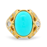 PAGE Estate Ring Estate 18k Yellow Gold Turquoise, Moonstone, and Diamond Ring