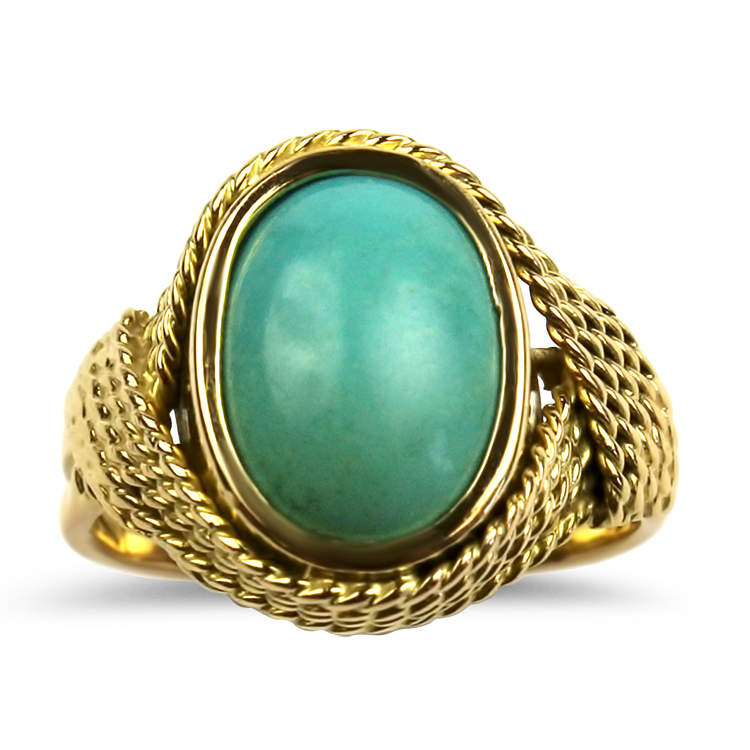 PAGE Estate Ring Estate 18k Yellow Gold Turquoise Rope Ring