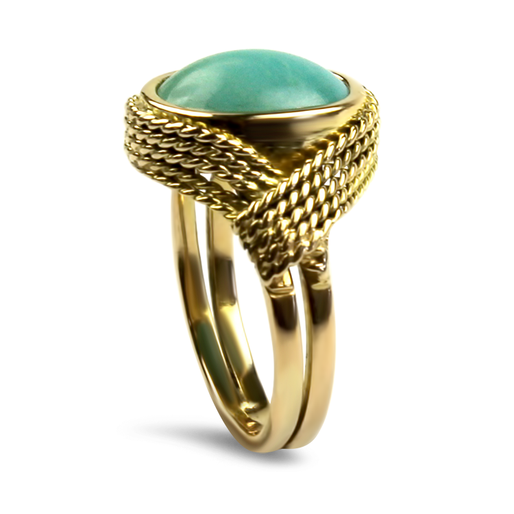 PAGE Estate Ring Estate 18k Yellow Gold Turquoise Rope Ring