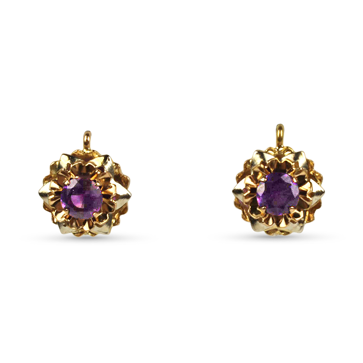 PAGE Estate Pins & Brooches Estate 18k Yellow & White Gold Amethyst Floral Drop Earrings
