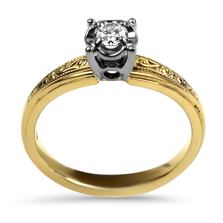 PAGE Estate Engagement Ring Estate 18k Yellow & White Gold Scroll Diamond Engagement Ring 6.25