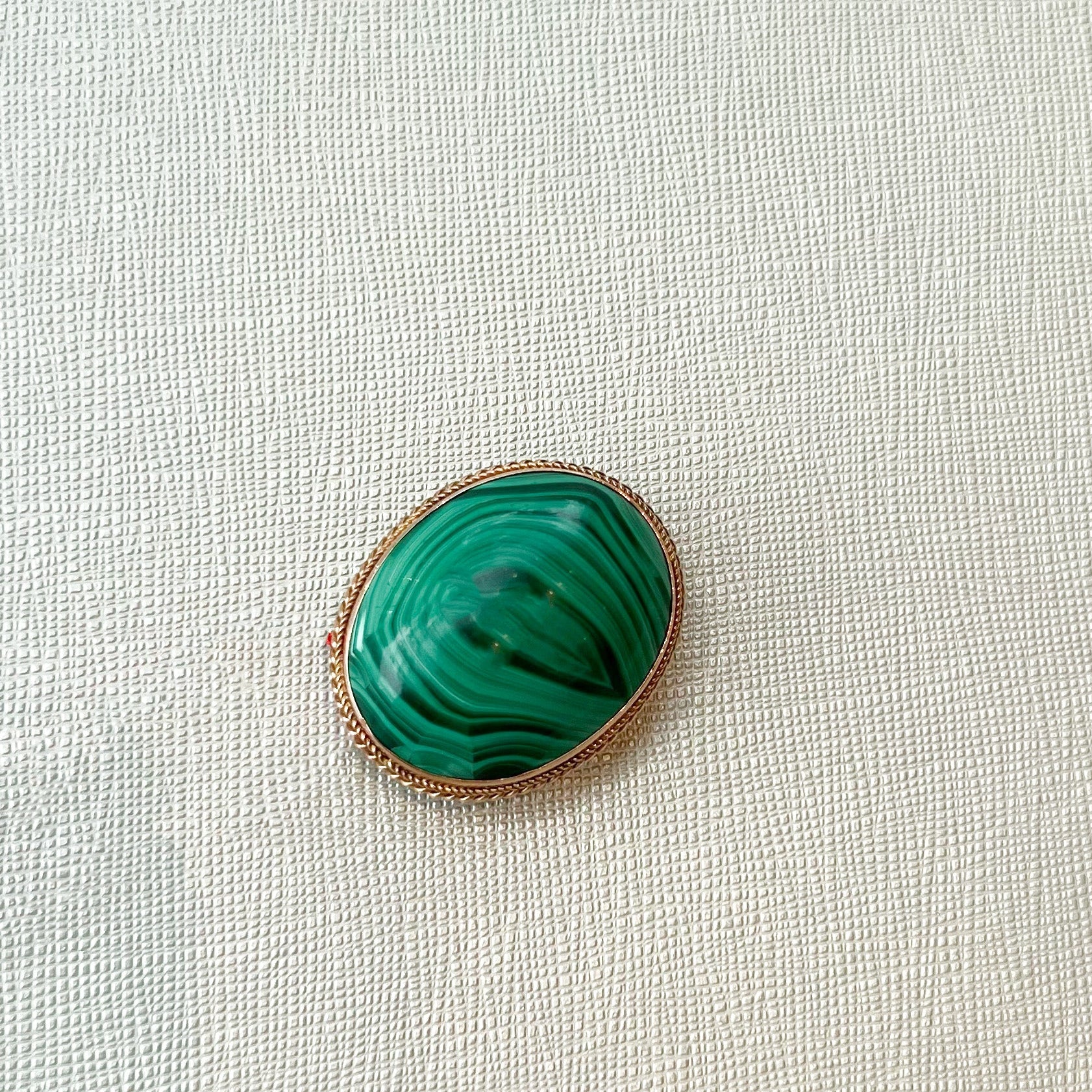 PAGE Estate Pins & Brooches Estate 9 Karat Yellow Gold Oval Cabochon Malachite Pin