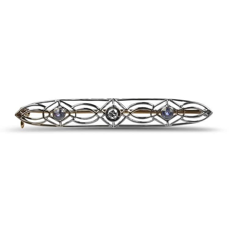 PAGE Estate Pins & Brooches Estate Art Deco 14K Yellow & White Gold Sapphire & Diamond Brooch