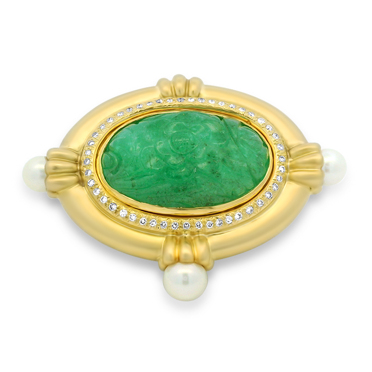 PAGE Estate Pins & Brooches Estate Ivan & Co. 18k Yellow Gold Emerald Carved Brooch