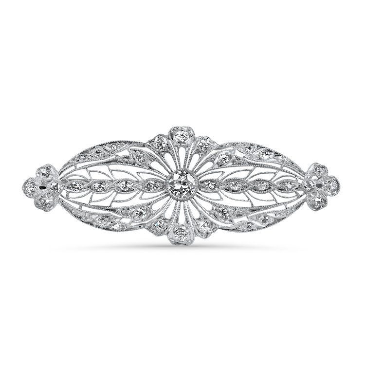 PAGE Estate Pins & Brooches Estate Platinum and 14k Yellow Gold Edwardian Filigree Diamond Brooch