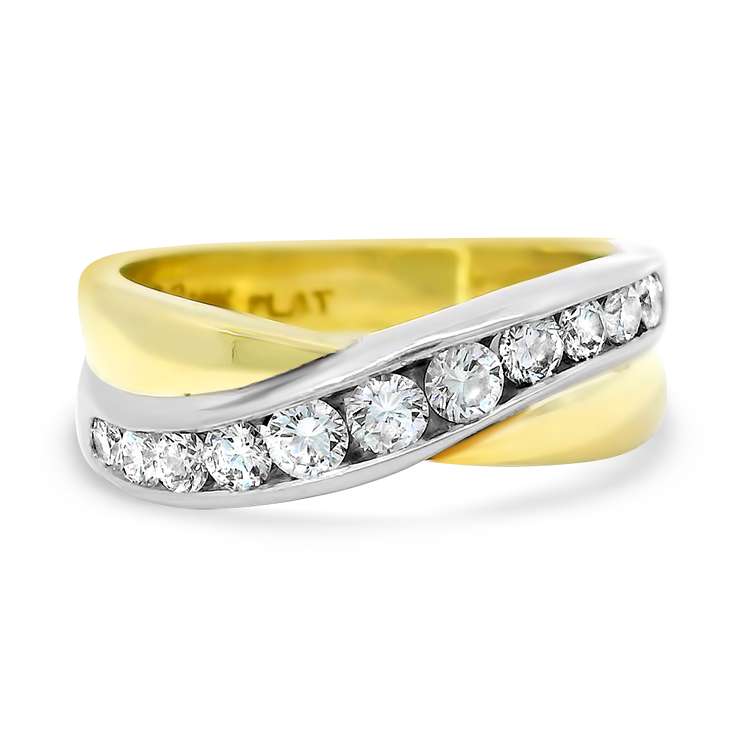 PAGE Estate Wedding Band Estate Platinum and 18k Yellow Gold Diamond Crossover Band 6