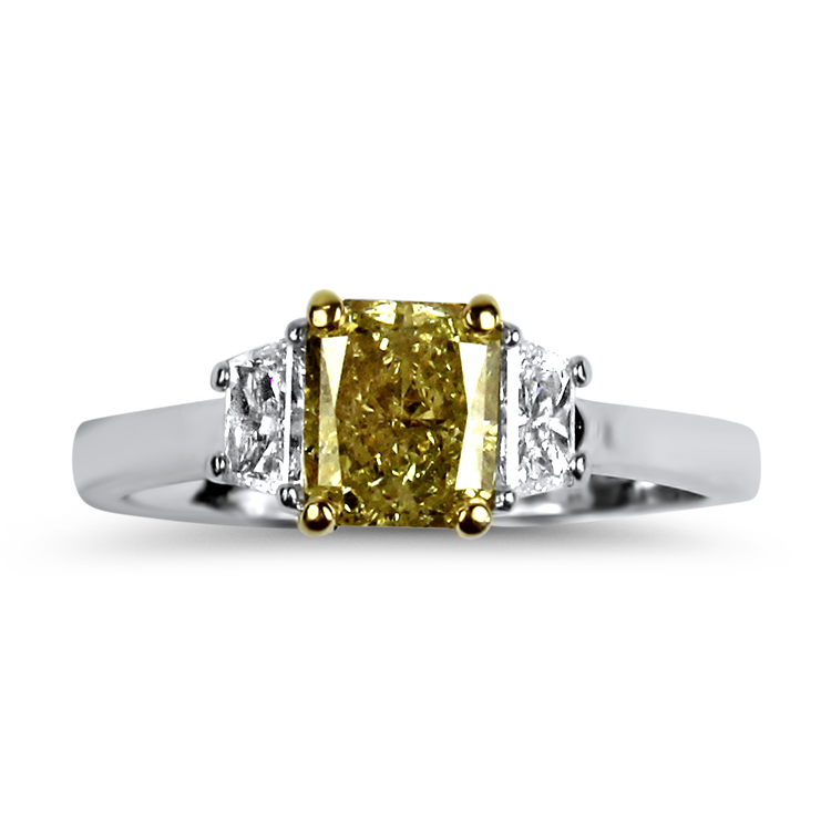 PAGE Estate Engagement Ring Estate Platinum and 18k Yellow Gold Fancy Yellow Diamond Ring 6.5