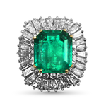 PAGE Estate Ring Estate Platinum Emerald and Diamond Ballerina Ring