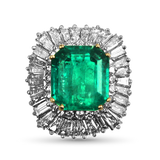 PAGE Estate Ring Estate Platinum Emerald and Diamond Ballerina Ring