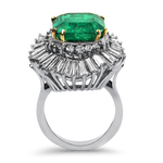 PAGE Estate Ring Estate Platinum Emerald and Diamond Ballerina Ring