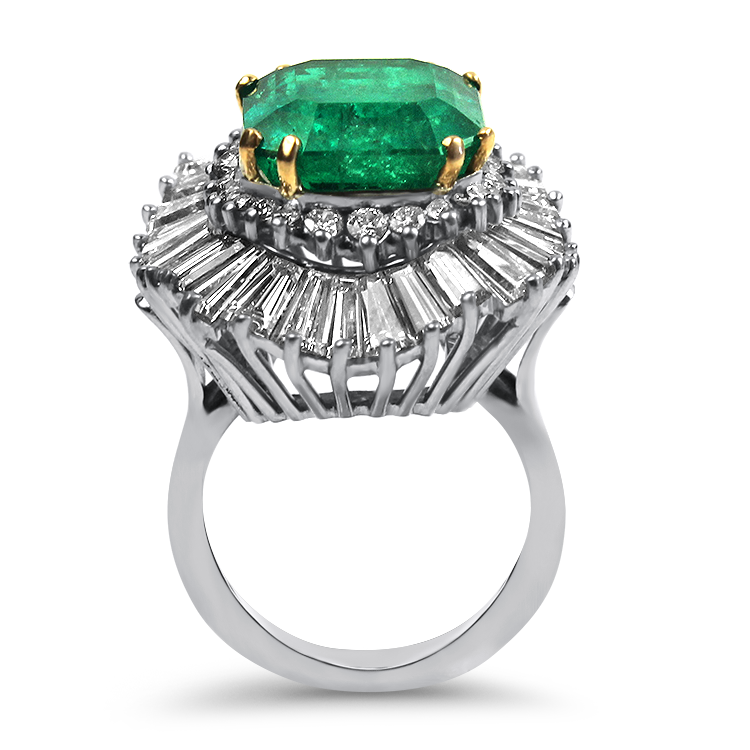 PAGE Estate Ring Estate Platinum Emerald and Diamond Ballerina Ring