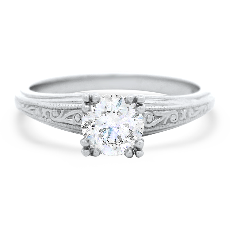 PAGE Estate Engagement Ring Estate Platinum Round Brilliant Cut Diamond Solitaire Engagement Ring