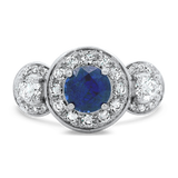 PAGE Estate Ring Estate Platinum Sapphire and Diamond Halo Ring 6.75