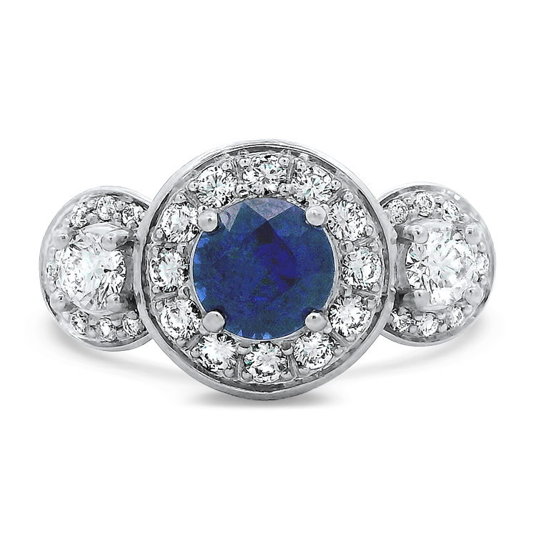 PAGE Estate Ring Estate Platinum Sapphire and Diamond Halo Ring 6.75