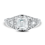 PAGE Estate Engagement Ring Estate Platinum Traub Orange Blossom Square Emerald Cut Diamond Ring 6.75