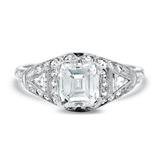 PAGE Estate Engagement Ring Estate Platinum Traub Orange Blossom Square Emerald Cut Diamond Ring 6.75