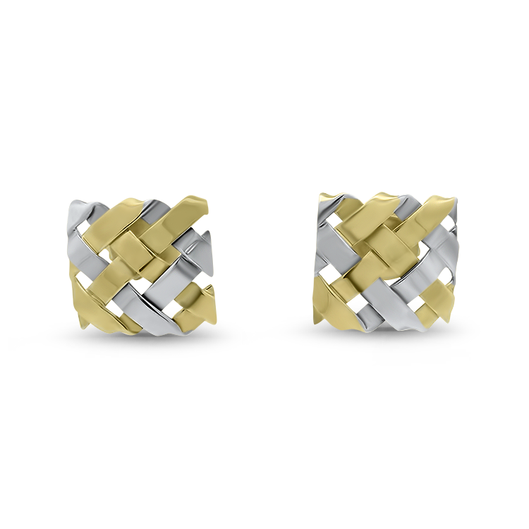 PAGE Estate Earrings Estate Sterling Silver and 18k Yellow Gold Plated Woven Square Stud Earrings