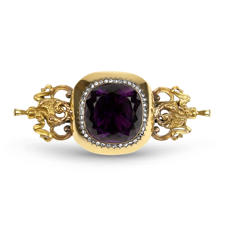 PAGE Estate Pins & Brooches Estate Victorian 14K Yellow Gold Amethyst & Diamond Brooch