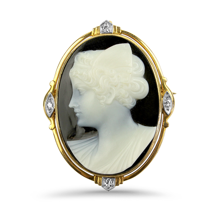 PAGE Estate Pins & Brooches Estate Victorian 14K Yellow Gold Cameo & Diamond Brooch