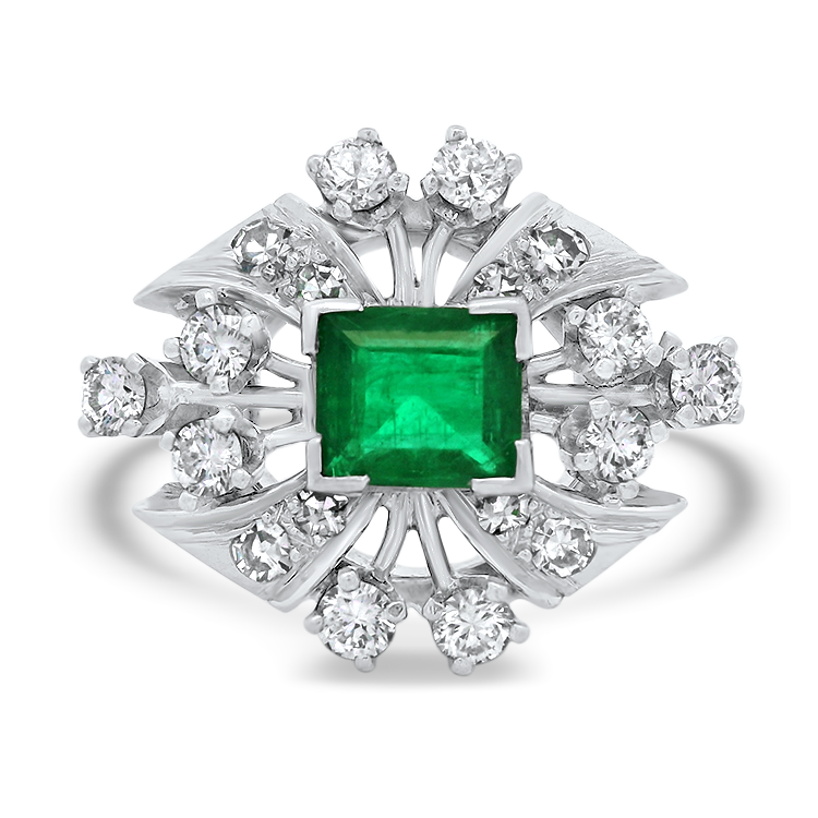 PAGE Estate Ring Retro Platinum Emerald and Diamond Ring