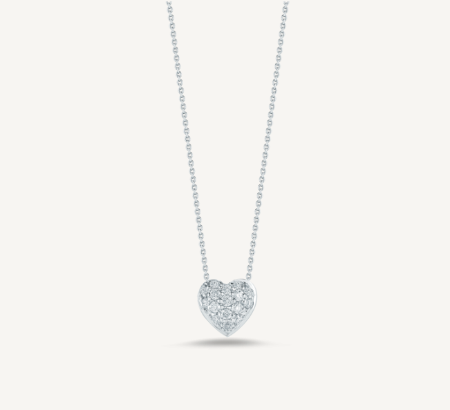 18k White Gold and Diamond Roberto Coin Heart Necklace