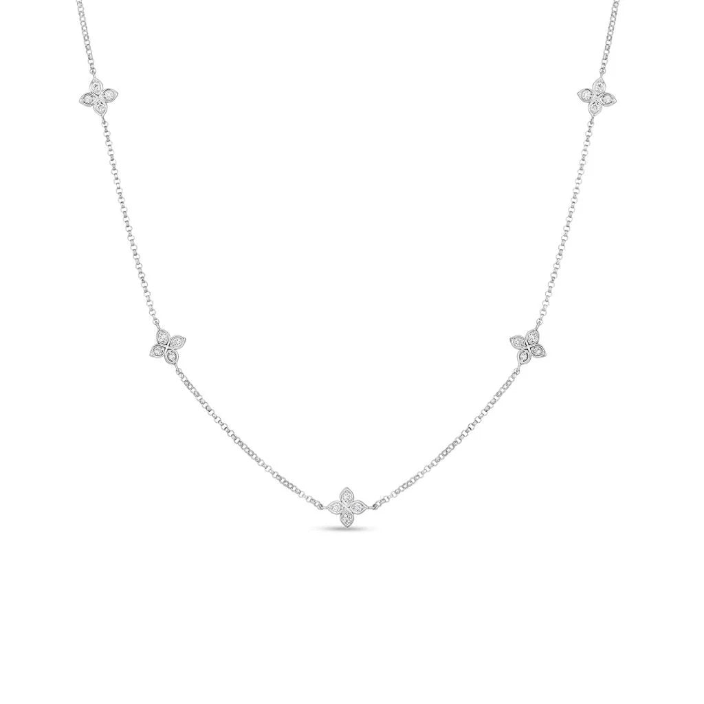 Roberto Coin Necklaces and Pendants Roberto Coin 18k White Gold Love by the Inch 5 Station Flower Necklace