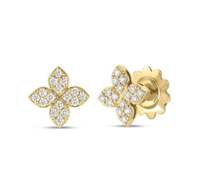 Roberto Coin Earrings Roberto Coin 18k Yellow Gold Diamond Flower Earrings