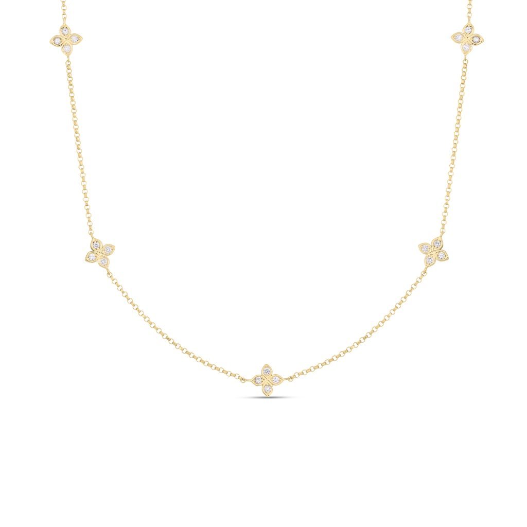 Roberto Coin Necklaces and Pendants Roberto Coin 18k Yellow Gold Love by the Inch 5 Station Flower Necklace