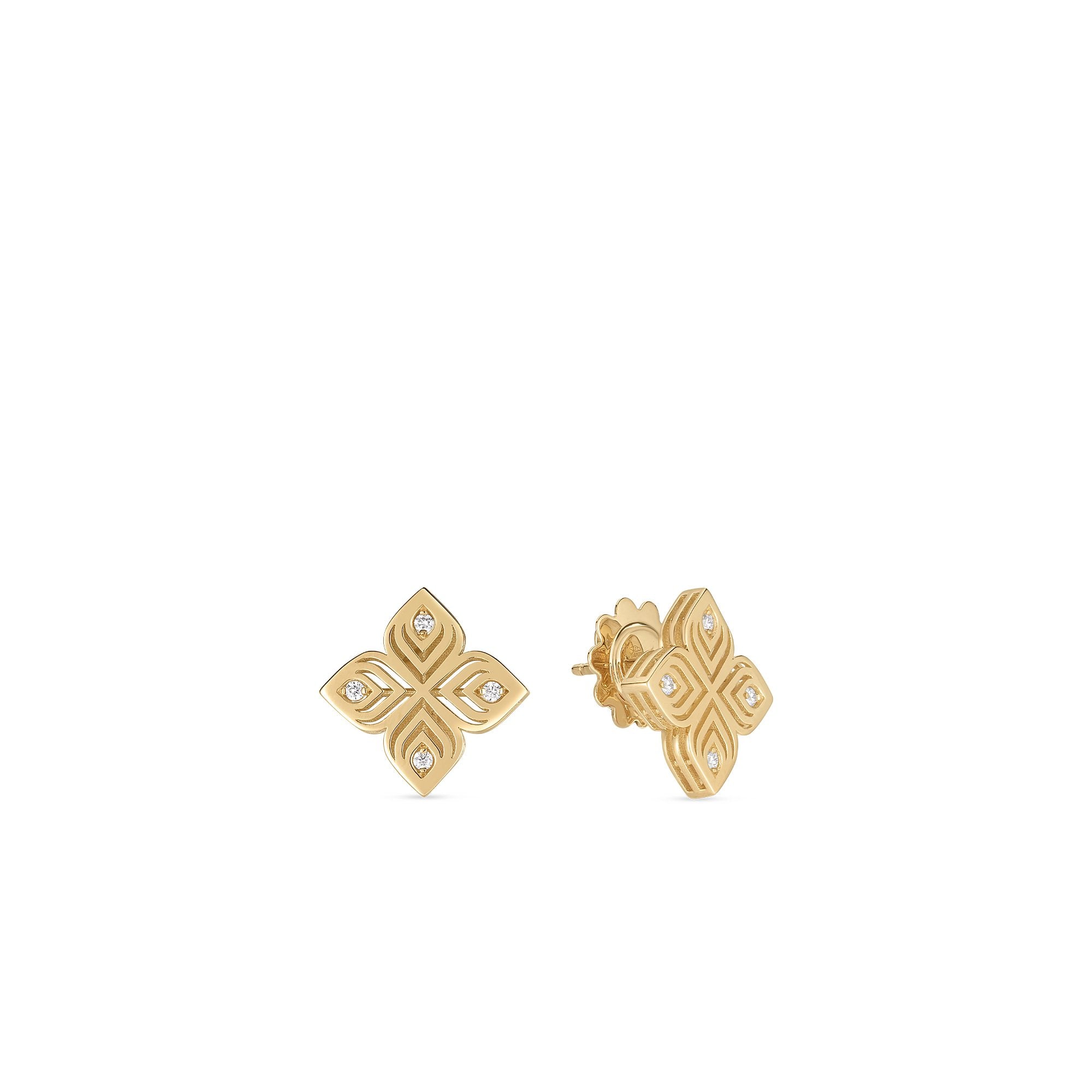 Roberto Coin Earrings Roberto Coin Arabesque 18K Yellow Gold Diamond Flower Stud Earrings