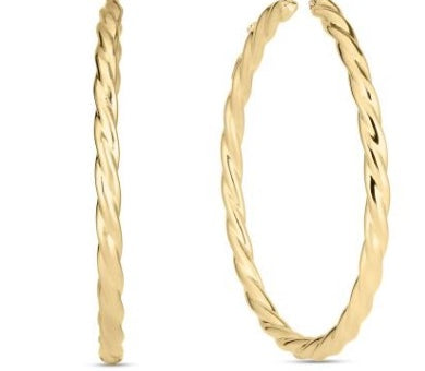 Roberto Coin Earrings Roberto Coin Designer 18k Yellow Gold Medium Twisted Hoop Earrings