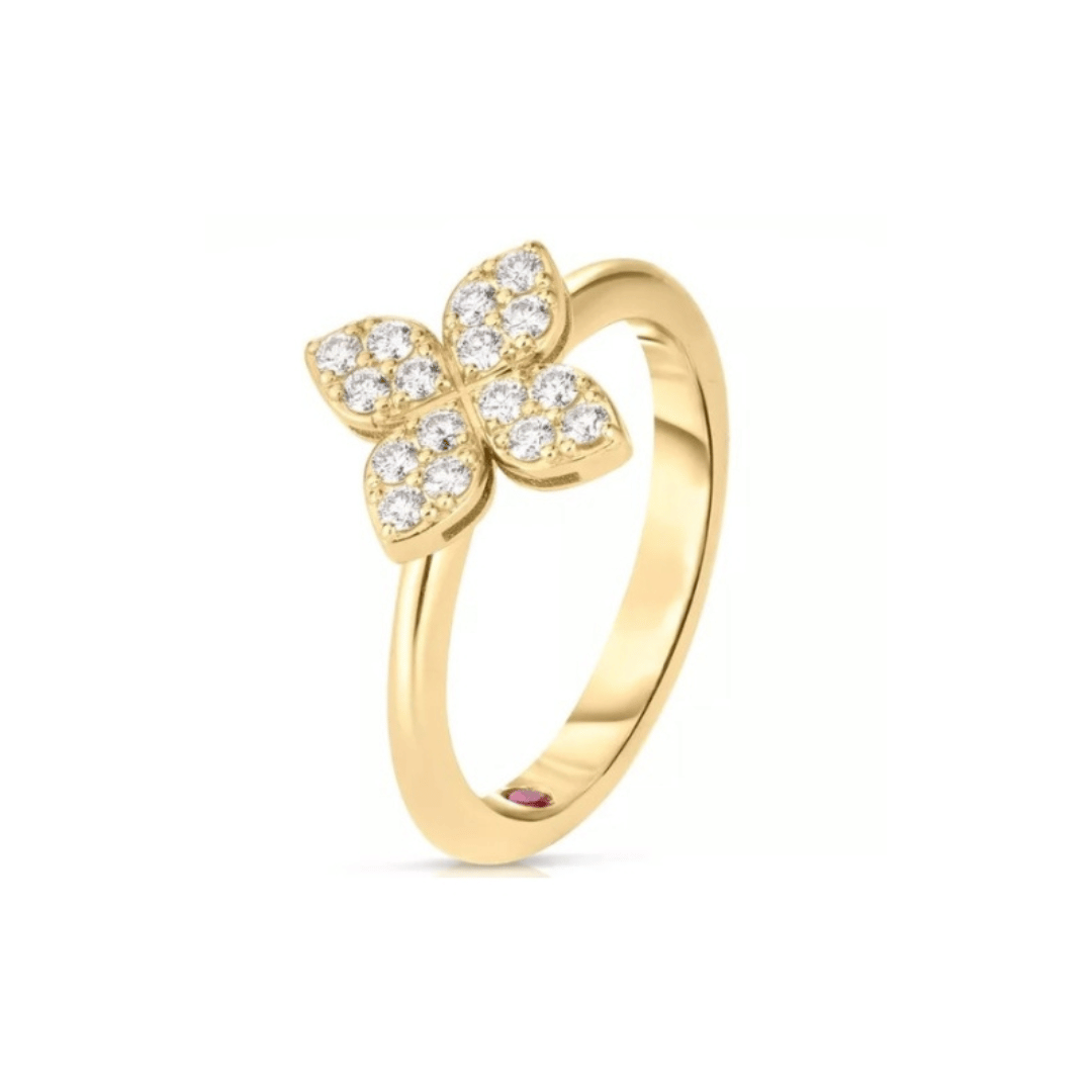 Roberto Coin Ring Roberto Coin Love in Verona 18k Yellow Gold Diamond Flower Ring 4.5