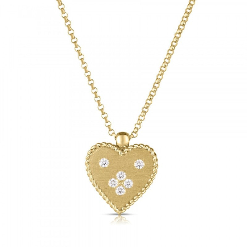 Roberto Coin Necklaces and Pendants Roberto Coin Venetian Princess Small Heart Medallion 18K Yellow Gold Diamond Necklace