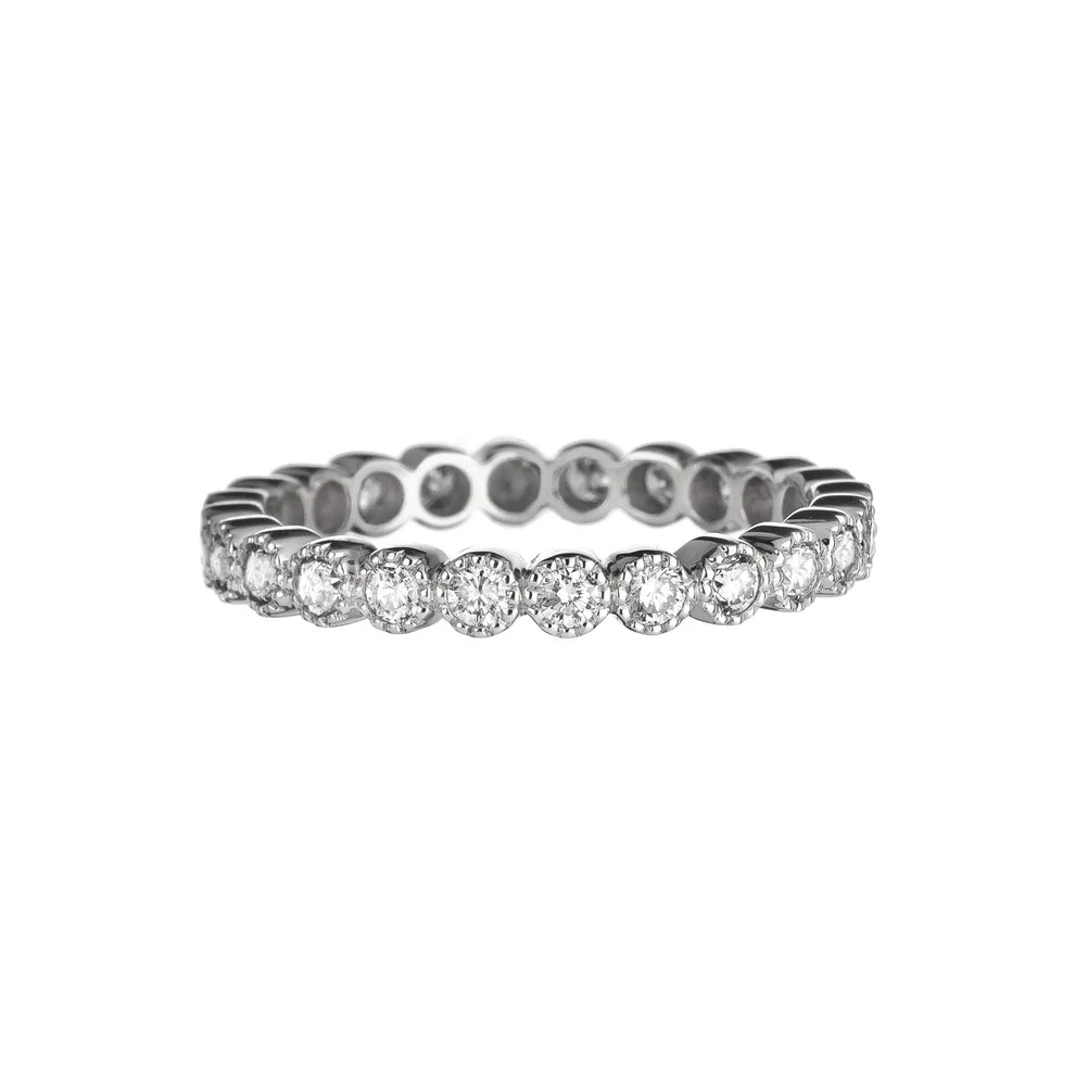 Sethi Couture Wedding Band Sethi Couture 18K White Gold Bezel White Diamond Eternity Band with Milgrain Finish