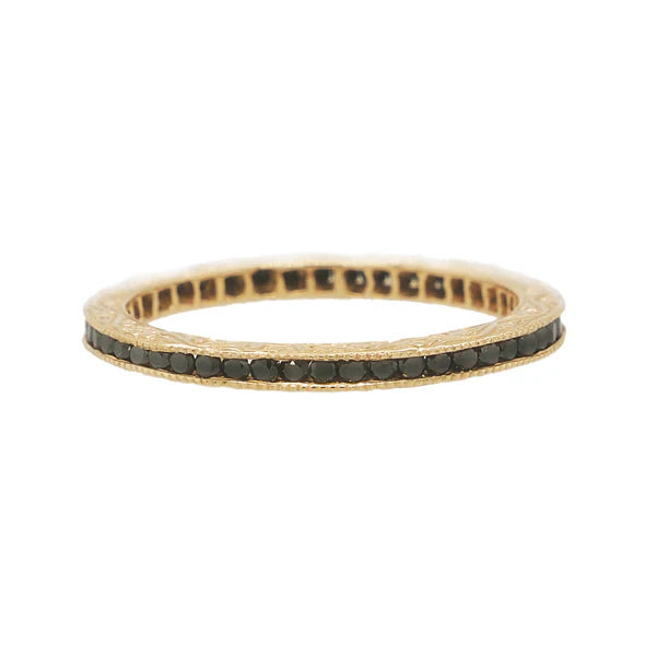 Sethi Couture Wedding Band Sethi Couture 18K Yellow Gold Channel Black Diamond Band with Intricate Engraving