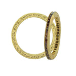 Sethi Couture Wedding Band Sethi Couture 18K Yellow Gold Channel Burnt Orange Diamond Band with Intricate Engraving