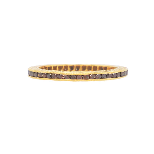 Sethi Couture Wedding Band Sethi Couture 18K Yellow Gold Channel Burnt Orange Diamond Band with Intricate Engraving