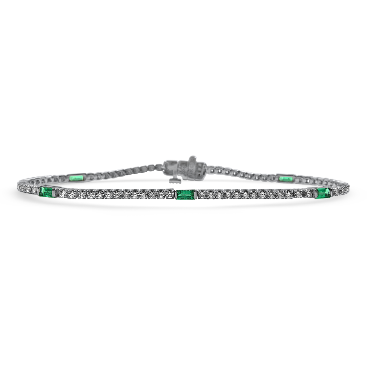 Sincerely, Springer's Bracelet 14k White Gold Diamond and Emerald Tennis Bracelet