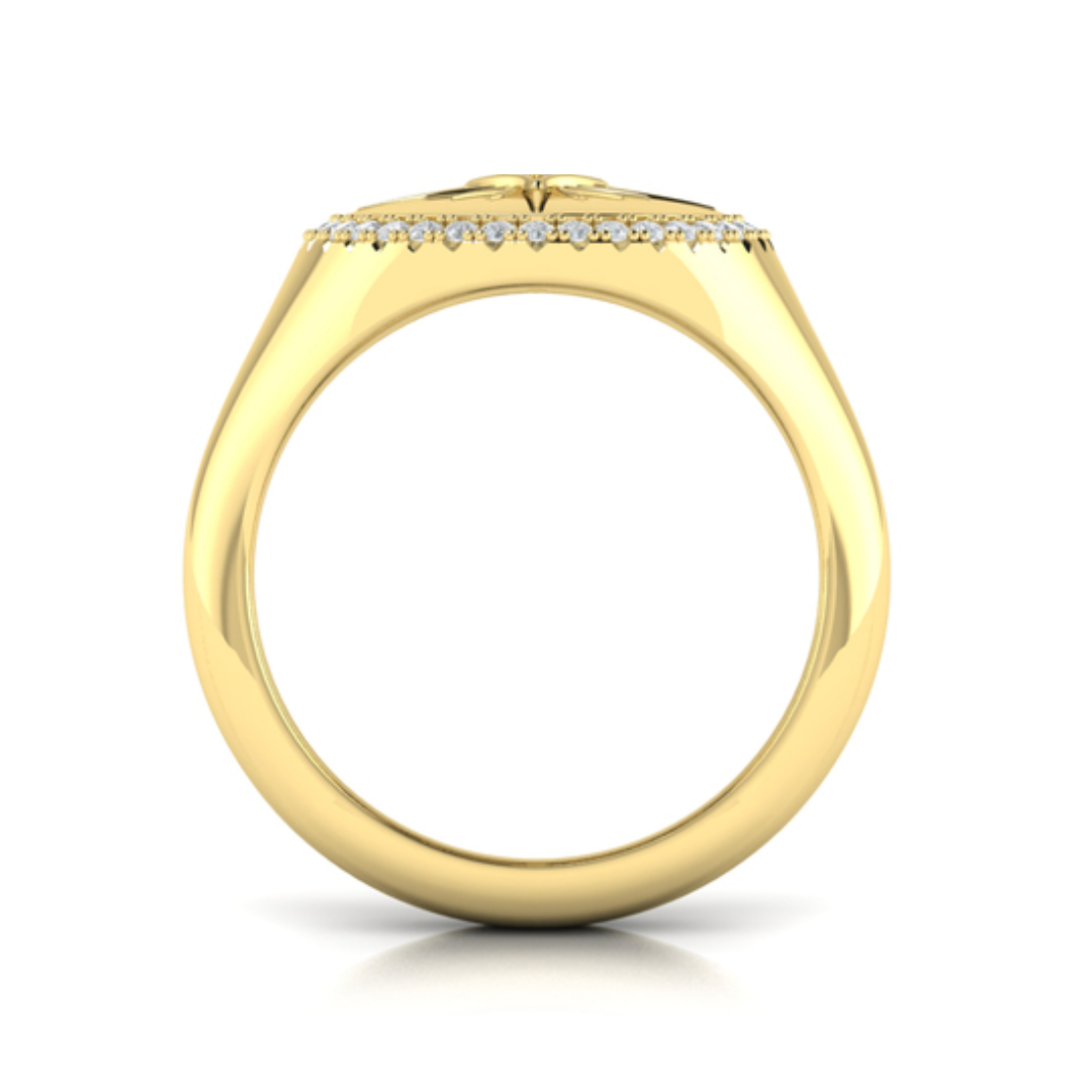 Sincerely, Springer's Ring Sincerely Springer's by Vlora 14k Yellow Gold Center Starburst Diamond and Bezel Signet Ring