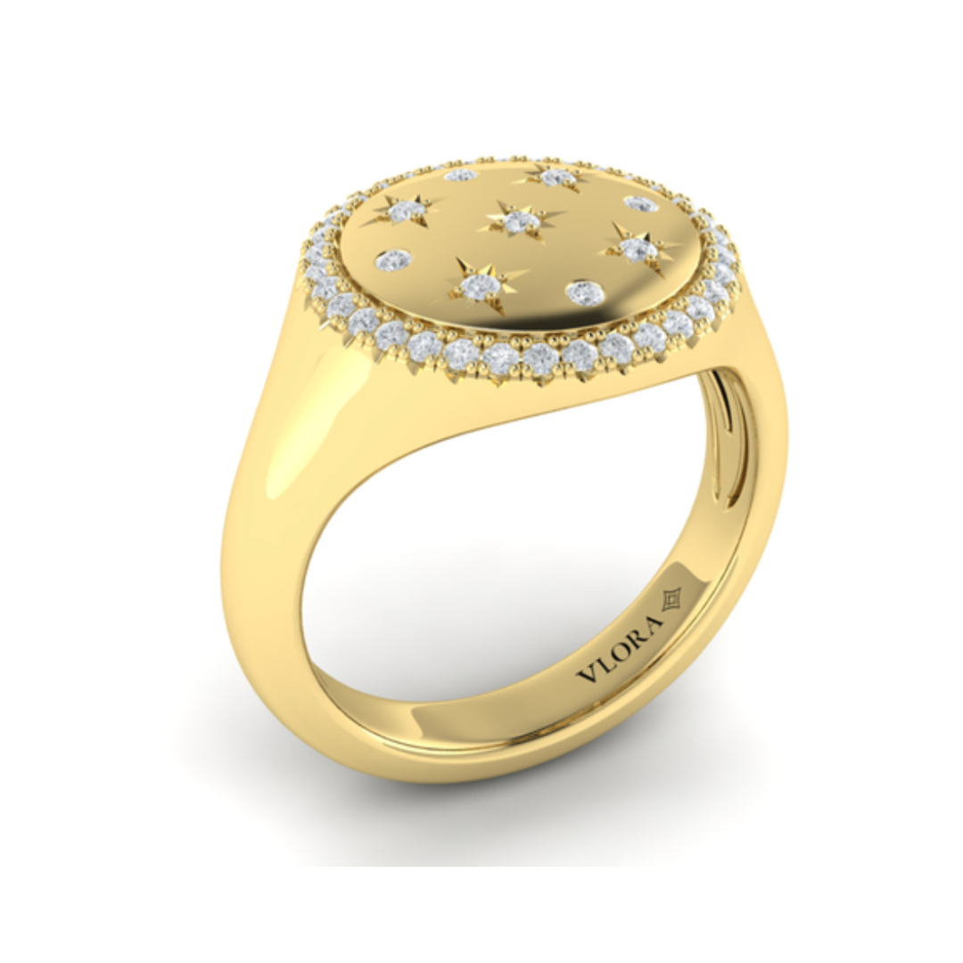 Sincerely, Springer's Ring Sincerely Springer's by Vlora 14k Yellow Gold Star Diamond and Bezel Signet Ring