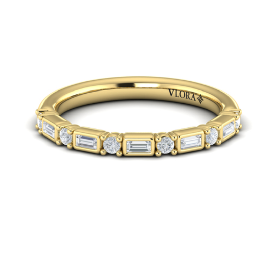 Sincerely, Springer's Wedding Band Sincerely, Springer's by Vlora 18k Yellow Gold Alternating Round and Baguette Diamond Band -0.28ctw