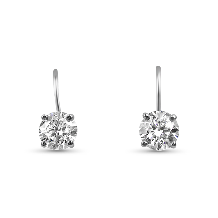 Springer's Earrings 14k White Gold Round Diamond Lever Back Earrings